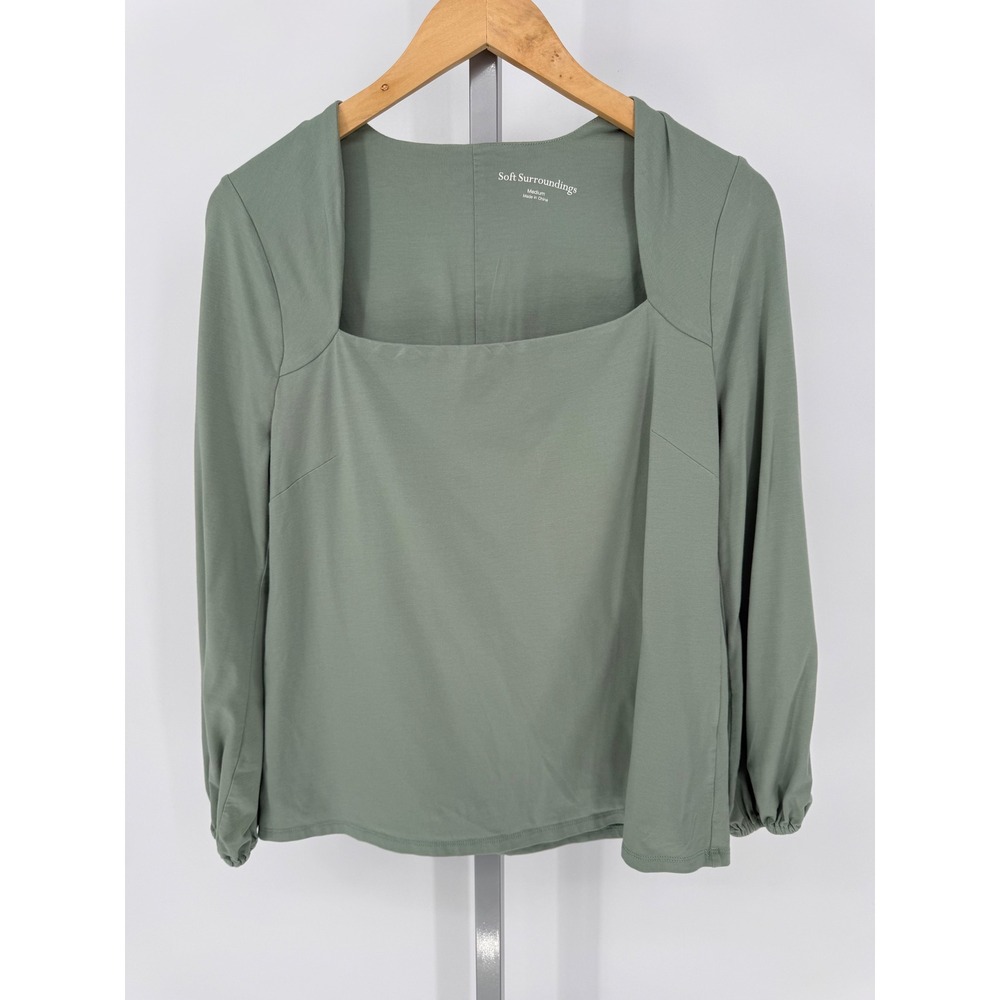 Soft Surroundings Square Neck Long Sleeve  Top Sage‎ Green Medium